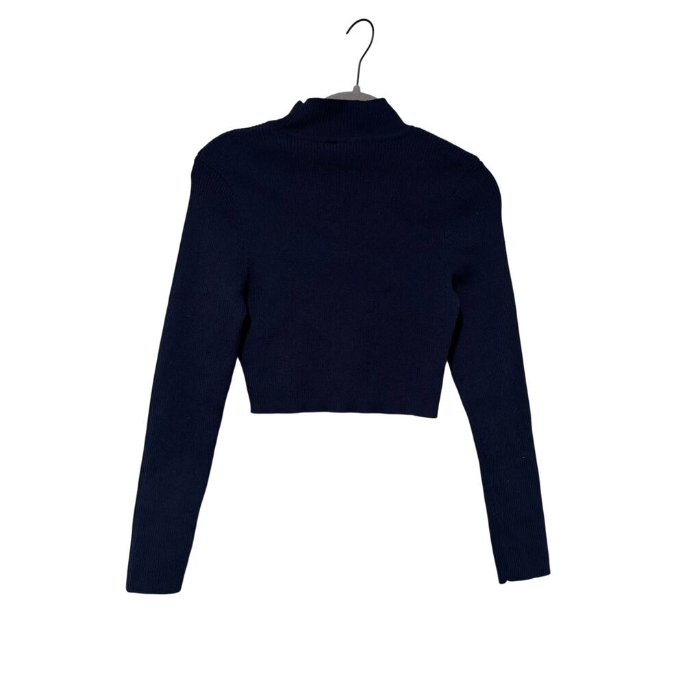 H&M Divided Navy Blue Ribbed Mock Neck Crop Sweater Women’s Size Small - Picture 5 of 5